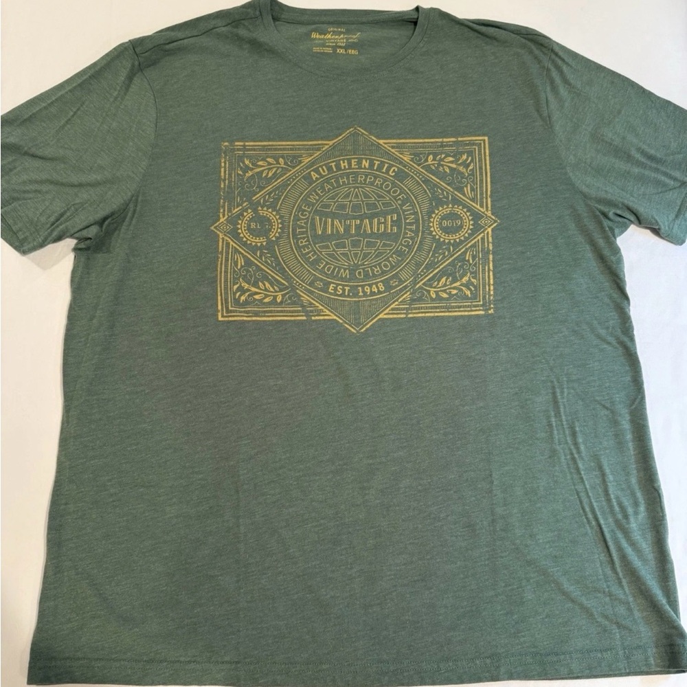 Weatherproof Vintage Green T-Shirt with Gold Graphic Size XXL